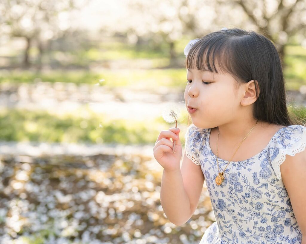 Little girl blowing a dandelion pose idea