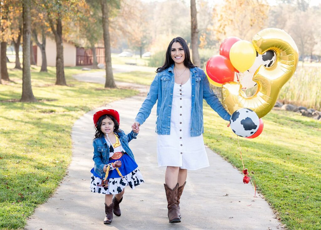 Mom and daughter posing idea toy story inspired photo shoot