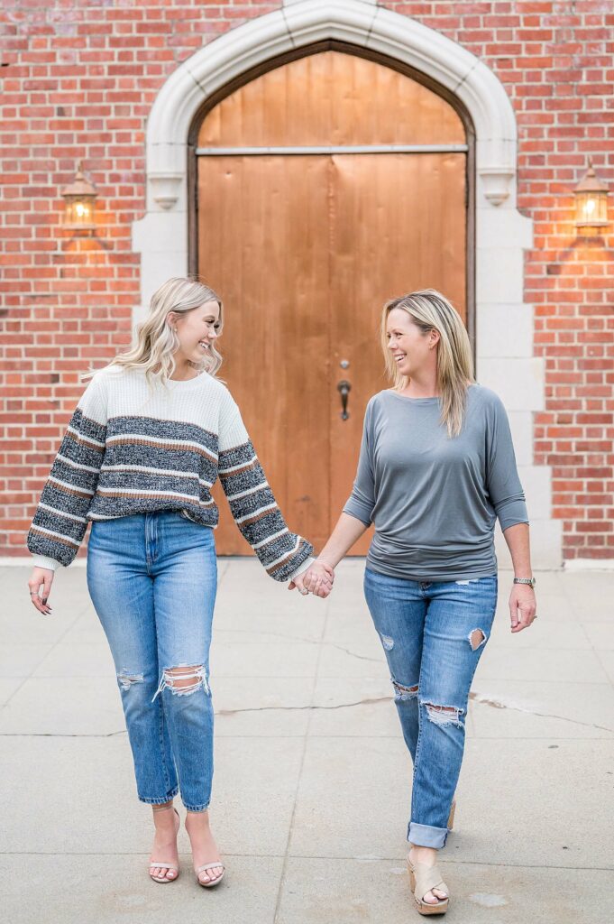 Mom and daughter walking posing idea