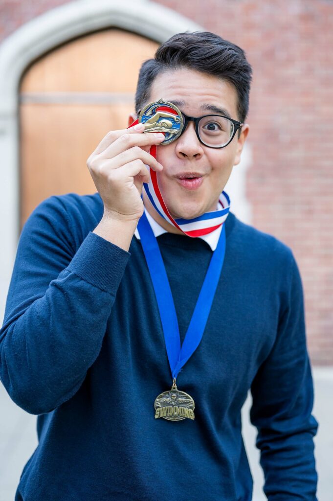 male posing idea with medal