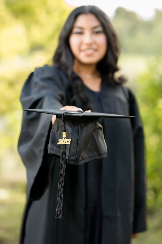 Cap and Gown Posing Idea during 8th grade graduation photo session