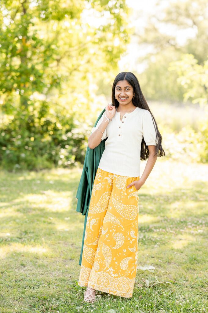 female standing pose idea during an 8th grade graduation photoshoot