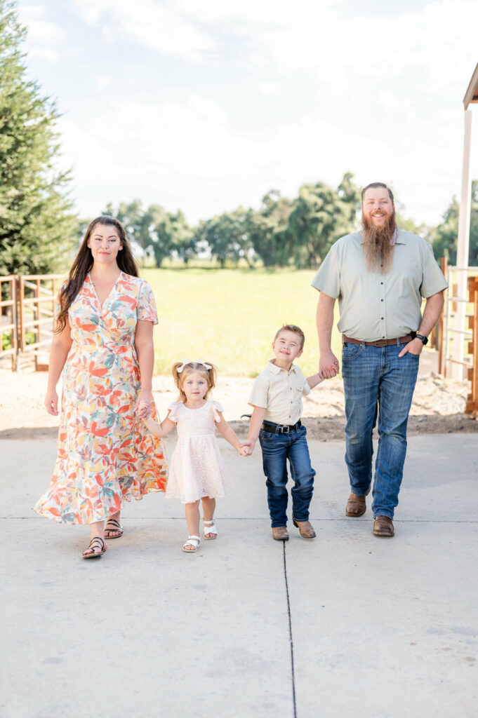 Family walking during a christmas family photo shoot