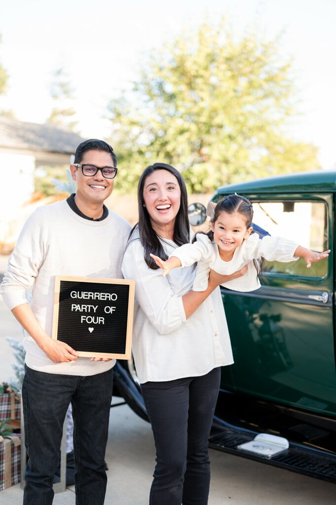 Pregnancy announcement at Vintage Truck Mini Session