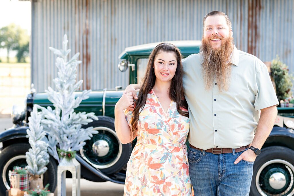 Couple pose idea during a Vintage Truck Christmas Mini Session near Lodi CA