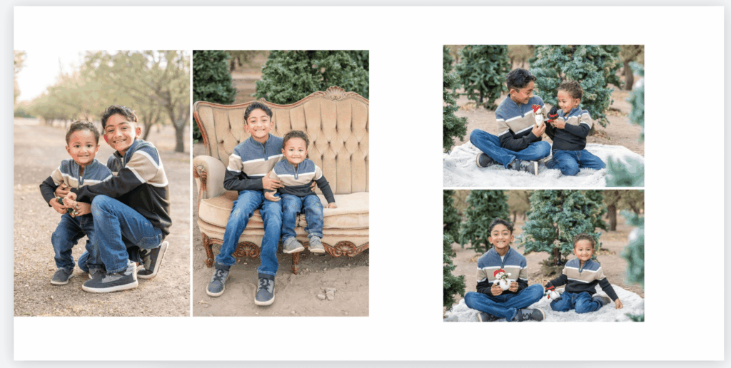 Album spread from a Christmas Tree Farm Family Session Stockton CA